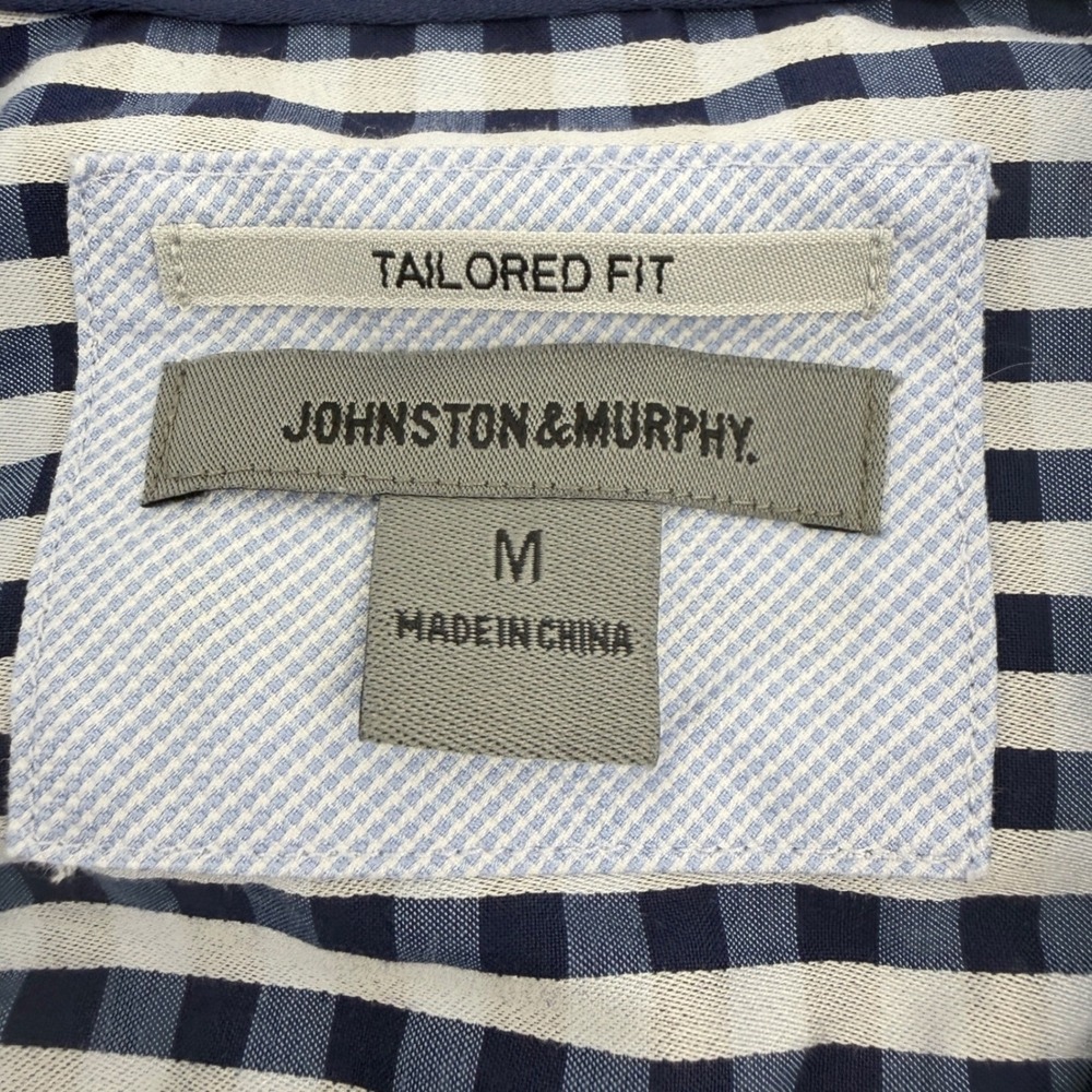Johnston & Murphy Shirt Mens M Navy Gingham Tailored Fit Long Sleeve Casual Prep - Picture 5 of 8